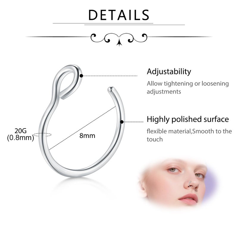 D.Bella Fake Nose Ring Hoop 20G Faux Septum Piercing Jewelry 8mm Faux Lip Piercing Clip on Non Piercing - Image 2